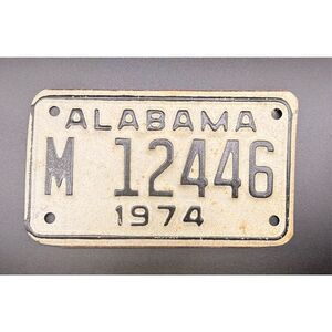 Alabama Motorcycle License Plate Vintage 1974